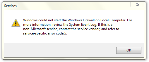 erro 1079 firewall l'ordre de windows 7